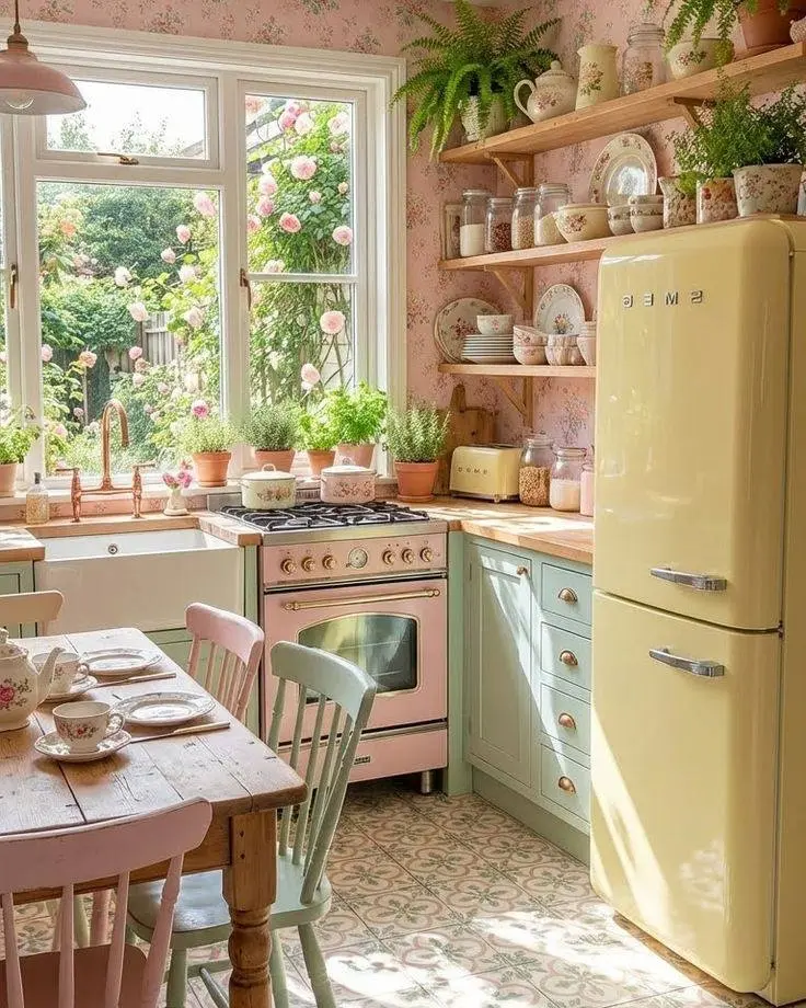 Charming floral cottage kitchen aesthetic