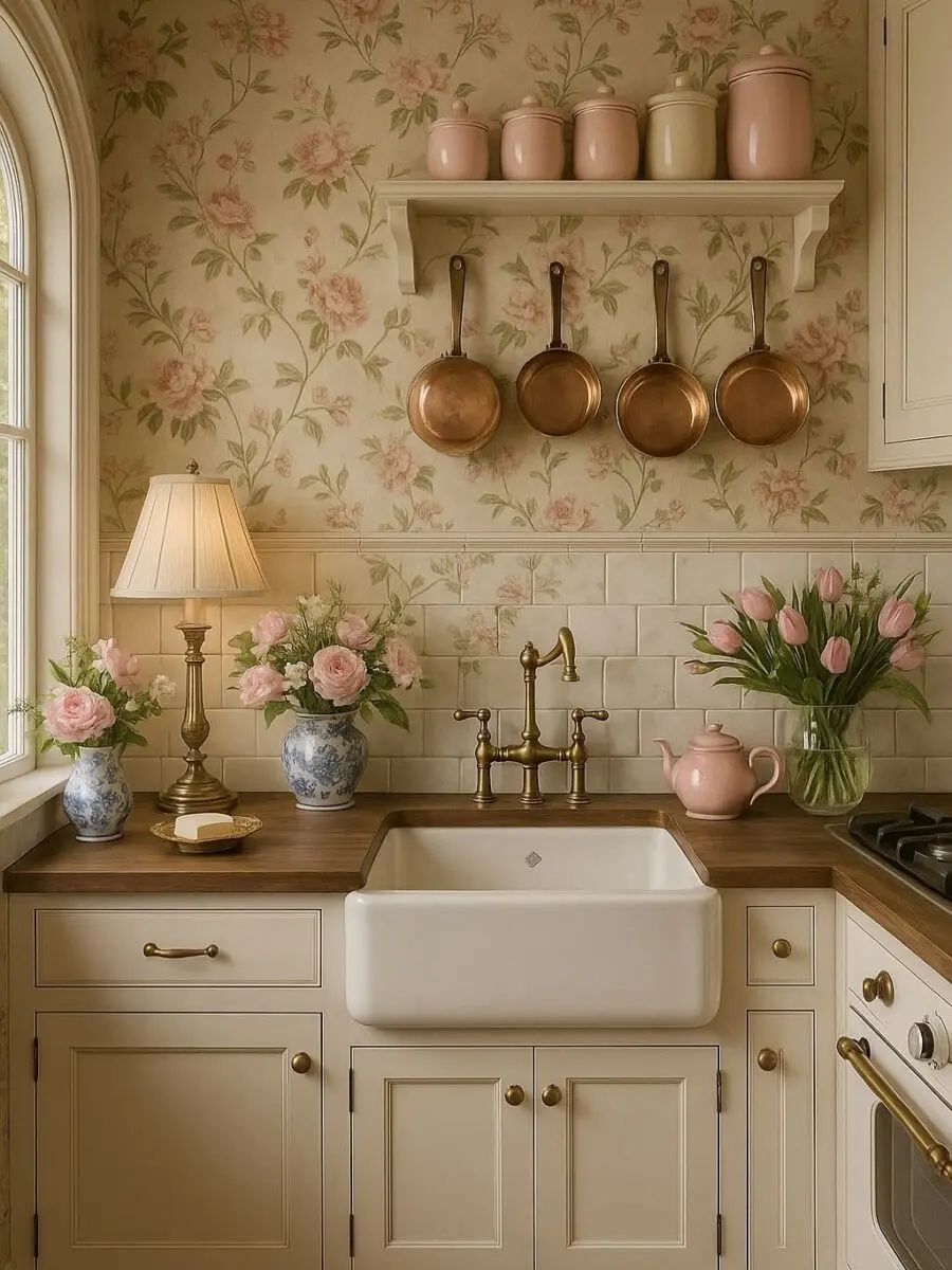 Charming vintage kitchen with floral accents