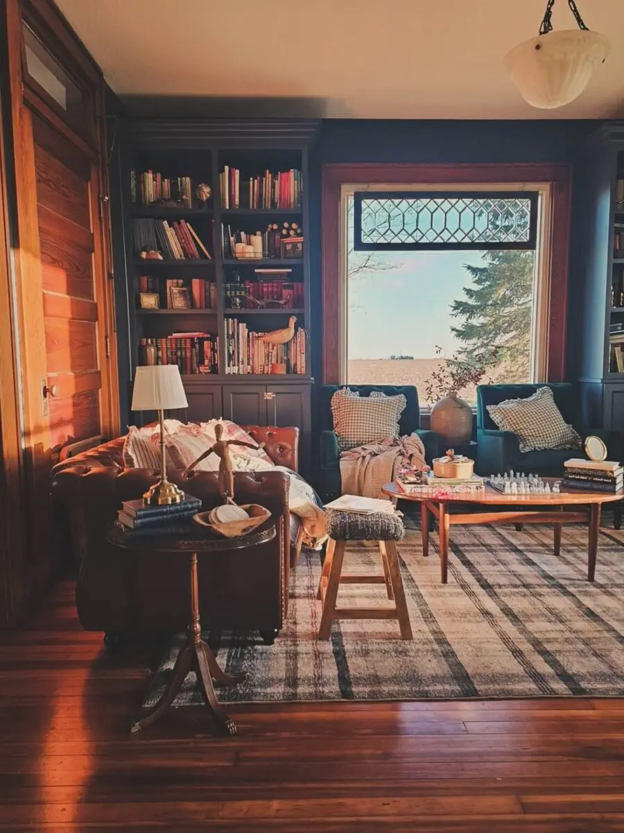 Cozy Living Space with Books and Warmth
