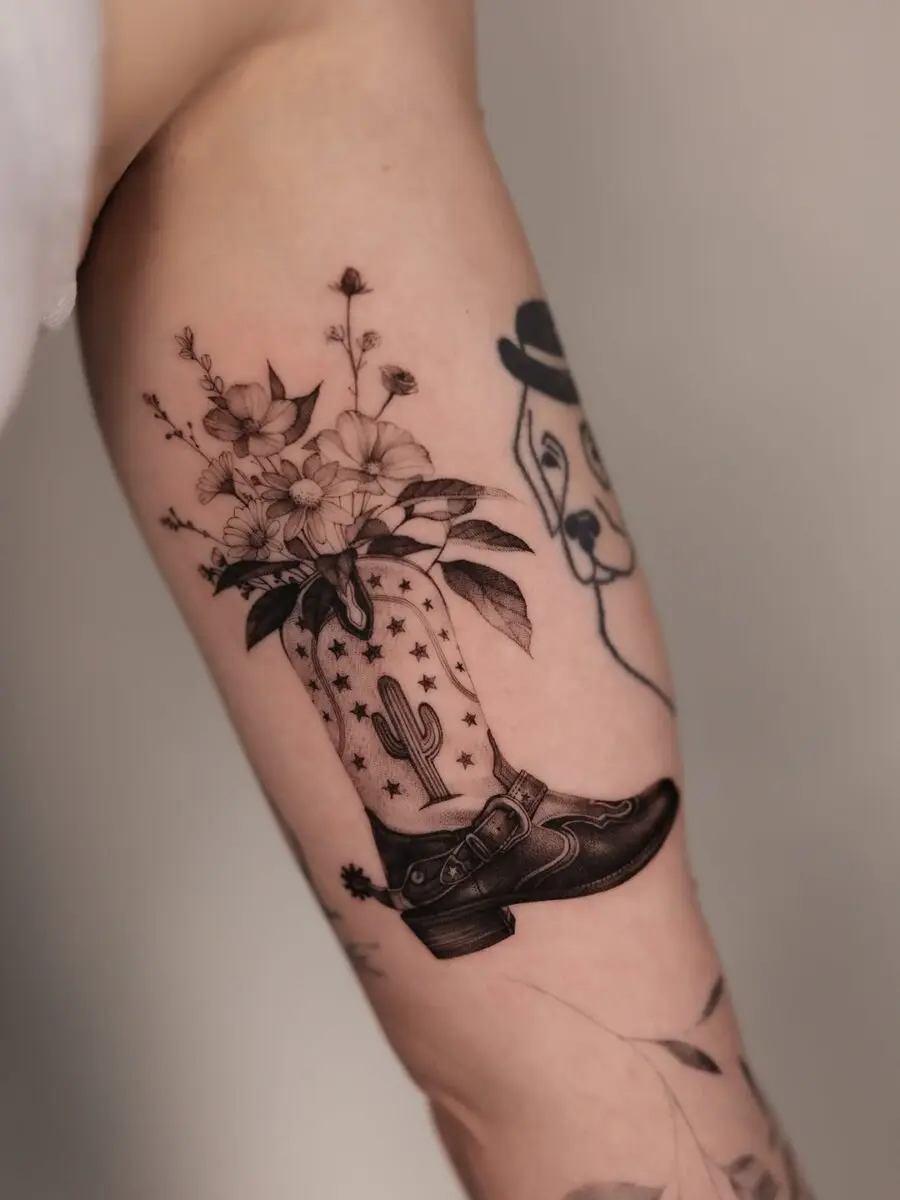 Chic Boot Tattoo with Floral Elements