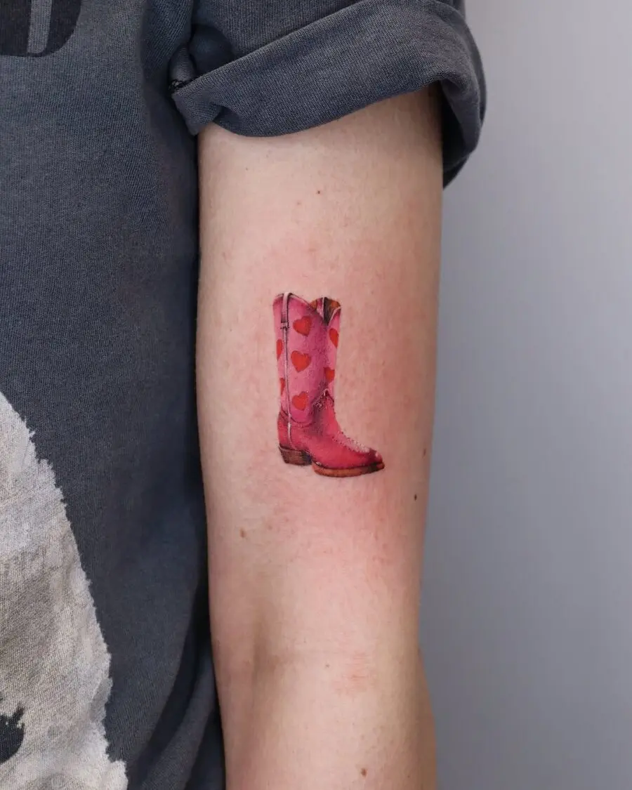 Charming pink cowboy boot tattoo illustration
