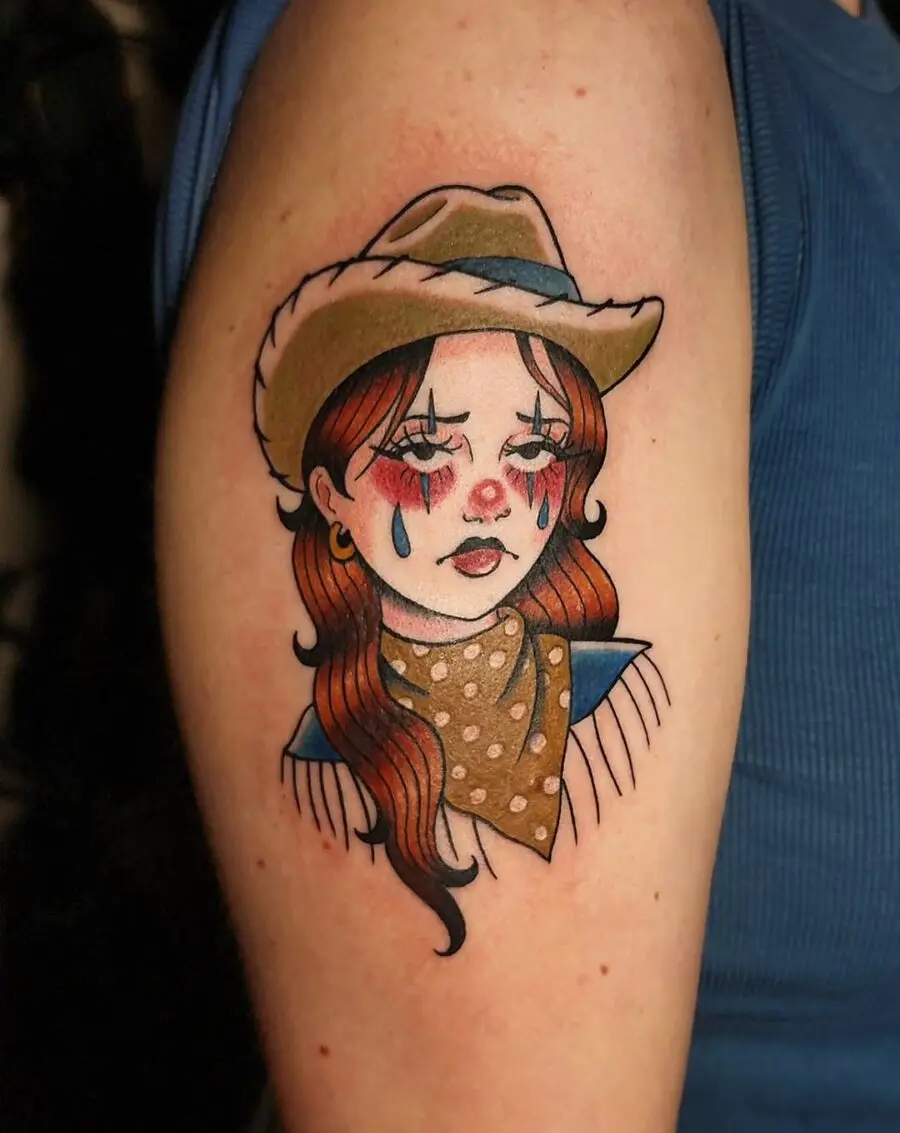 Cowgirl tattoo with expressive emotions