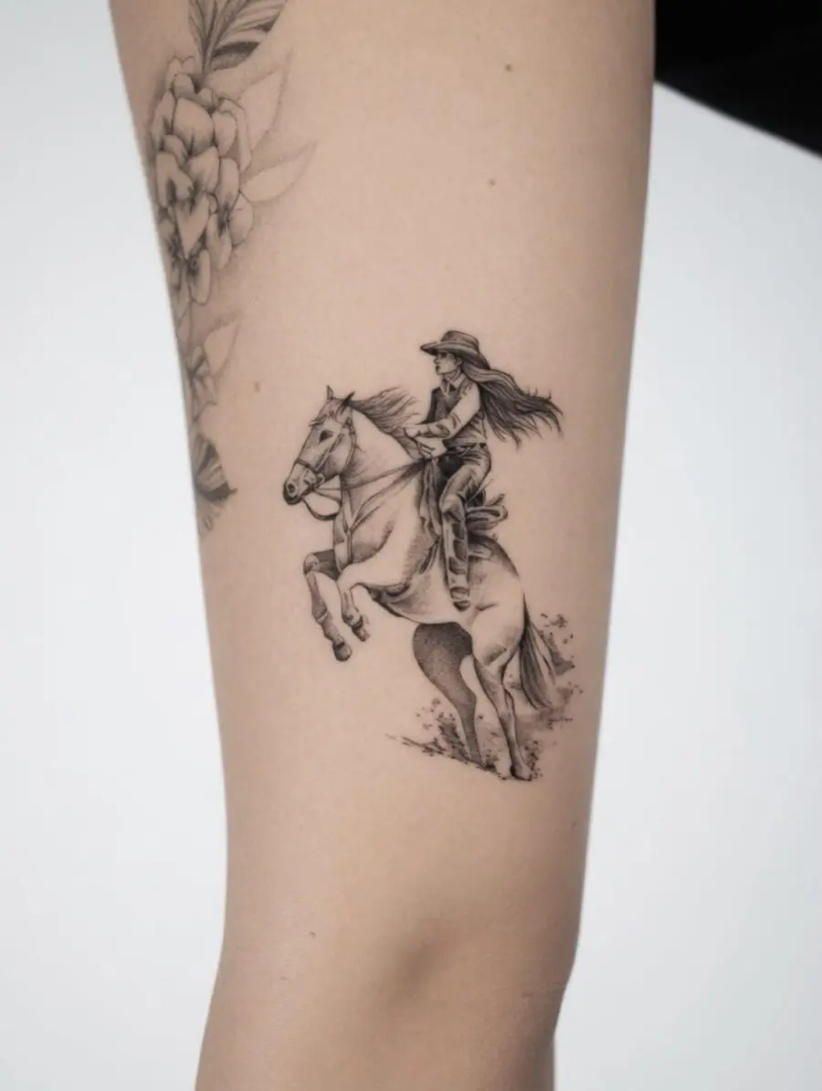 Elegant country girl riding a spirited horse