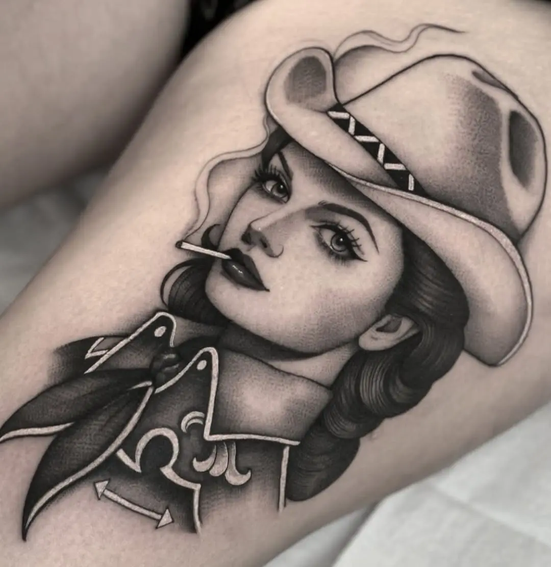 Classic Western-Inspired Cowgirl Tattoo Design