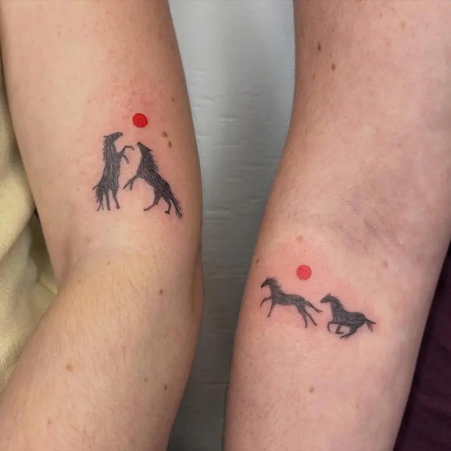 Charming Horse Tattoos with Playful Red Dots