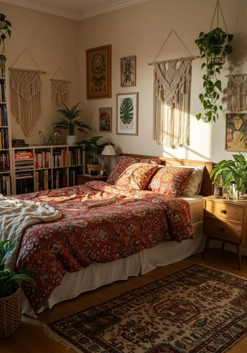 Charming boho bedroom with earthy tones
