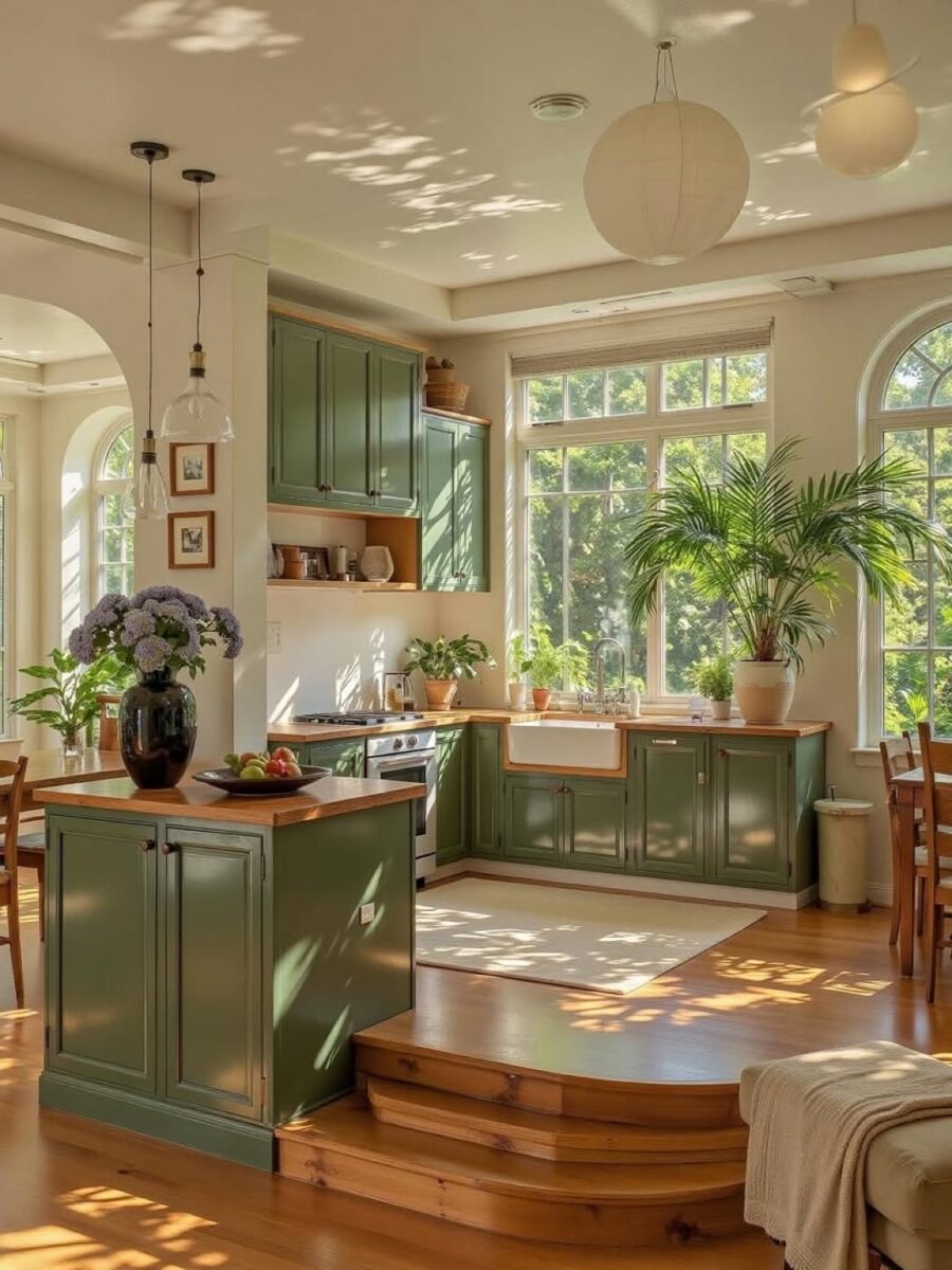 Charming cottage kitchen with vibrant green hues