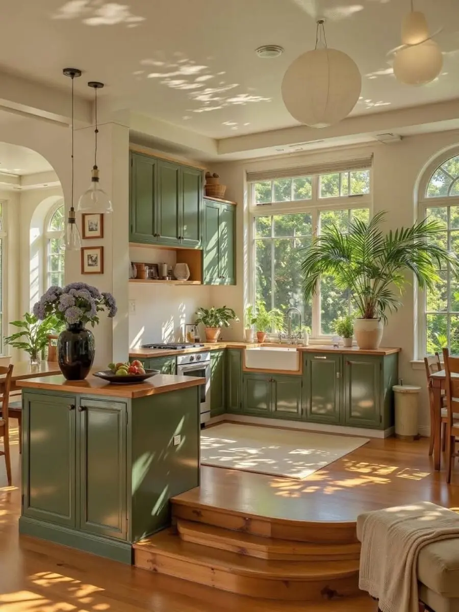Charming cottage kitchen with vibrant green hues