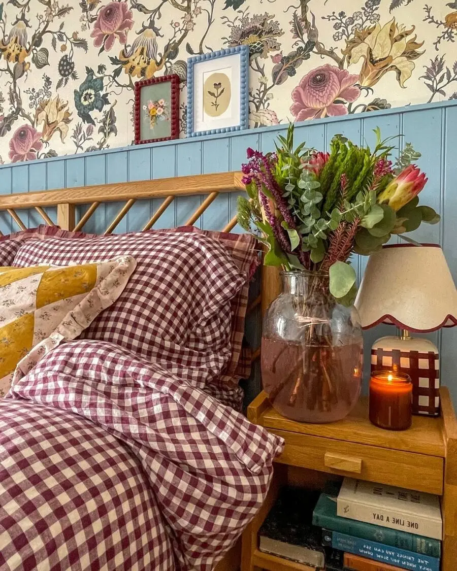 Charming floral accents enhance bedroom tranquility