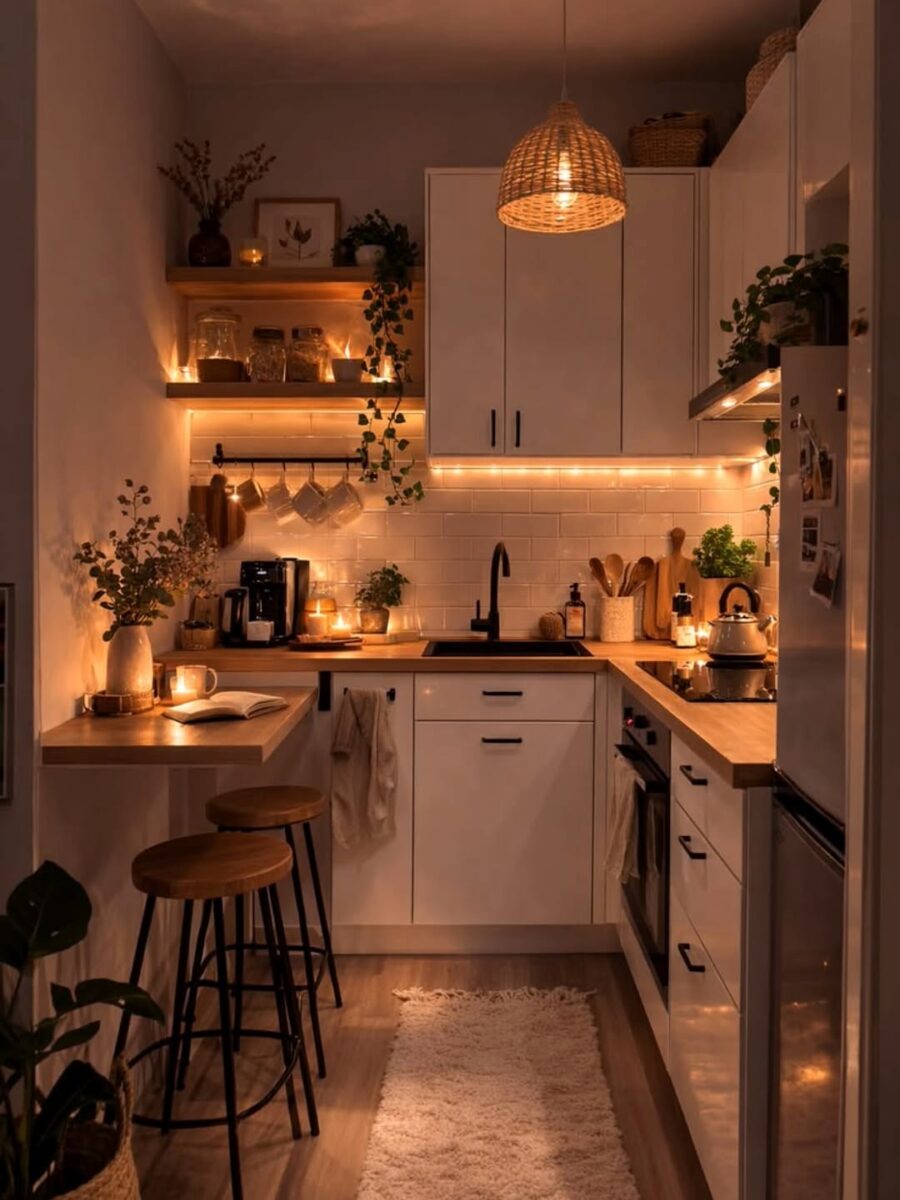 Warm lighting enhances modern kitchen aesthetics