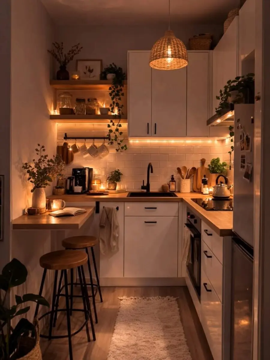 Warm lighting enhances modern kitchen aesthetics