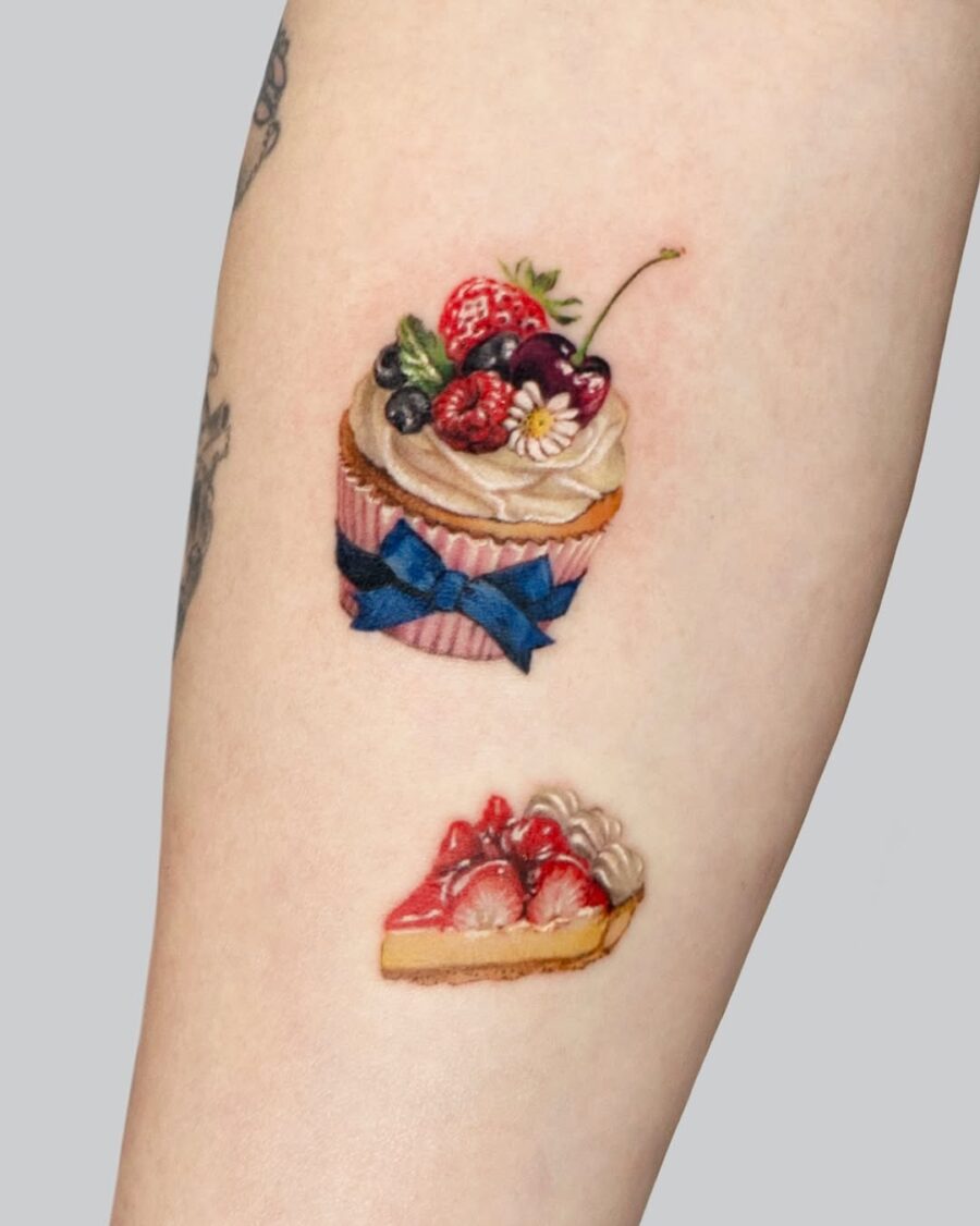 Colorful and delicious cupcake tattoos for dessert lovers