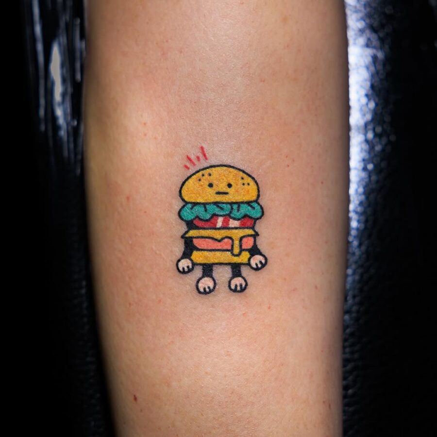 Playful Burger Tattoo with Tiny Legs