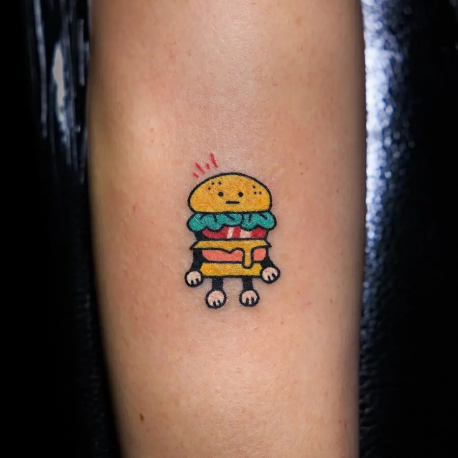 Playful Burger Tattoo with Tiny Legs