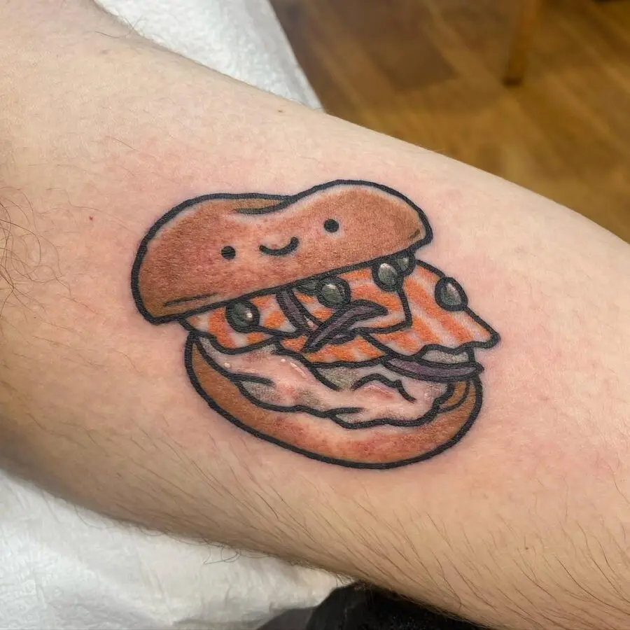 Charming bagel tattoo with playful elements