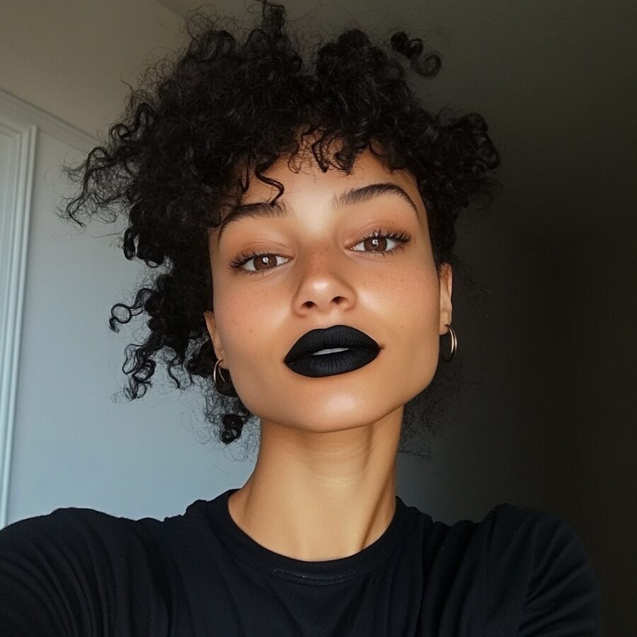 Bold black lipstick for dark skin tones.