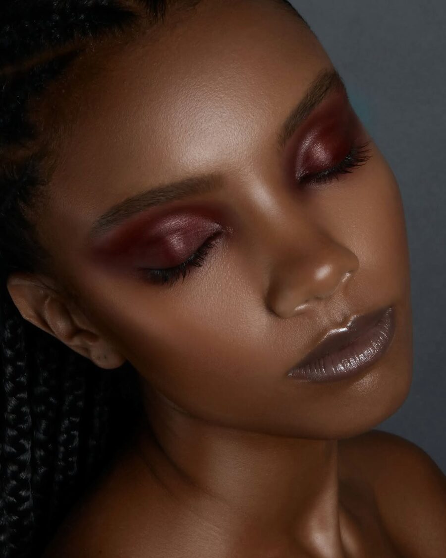 Stunning burgundy lip color for dark skin