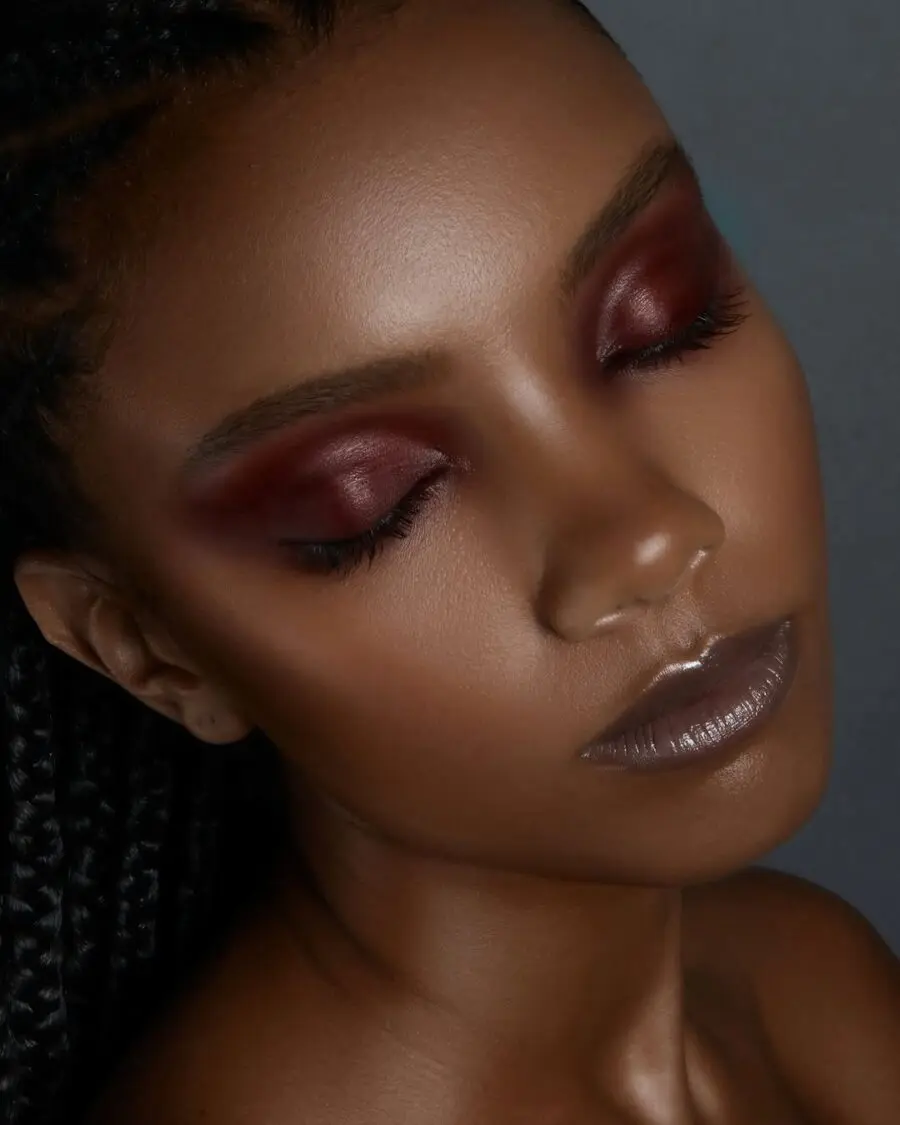 Stunning burgundy lip color for dark skin
