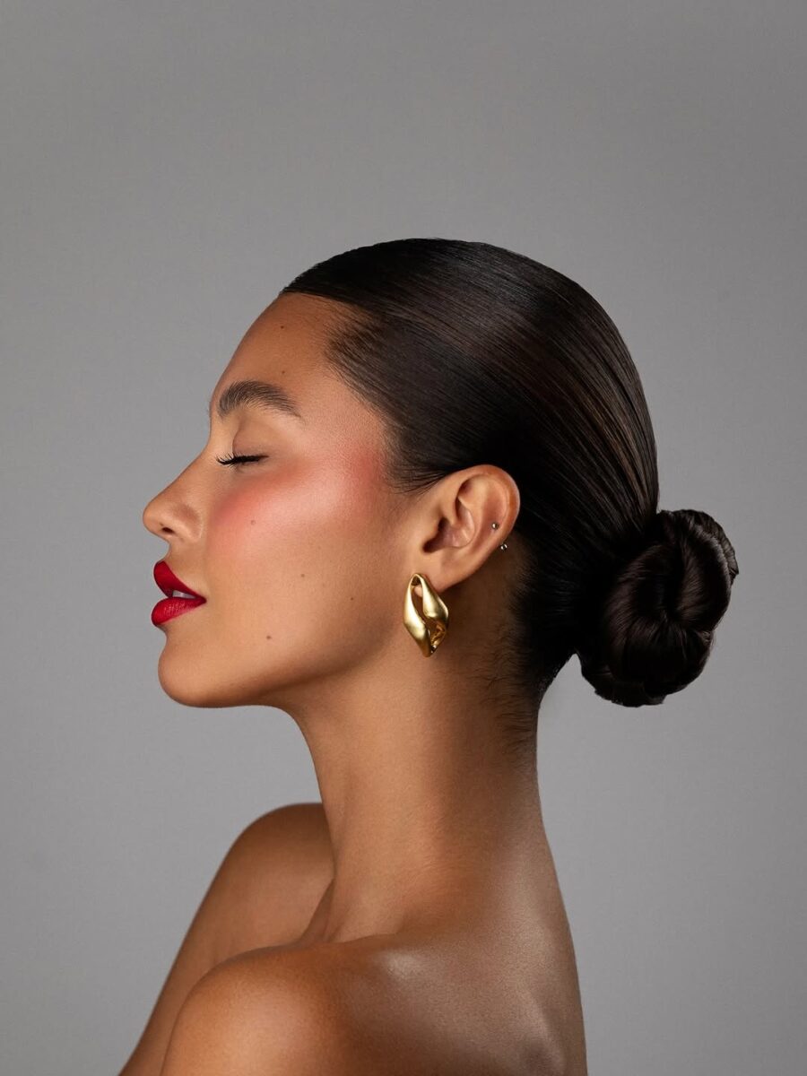 Elegant glam with bold red lips