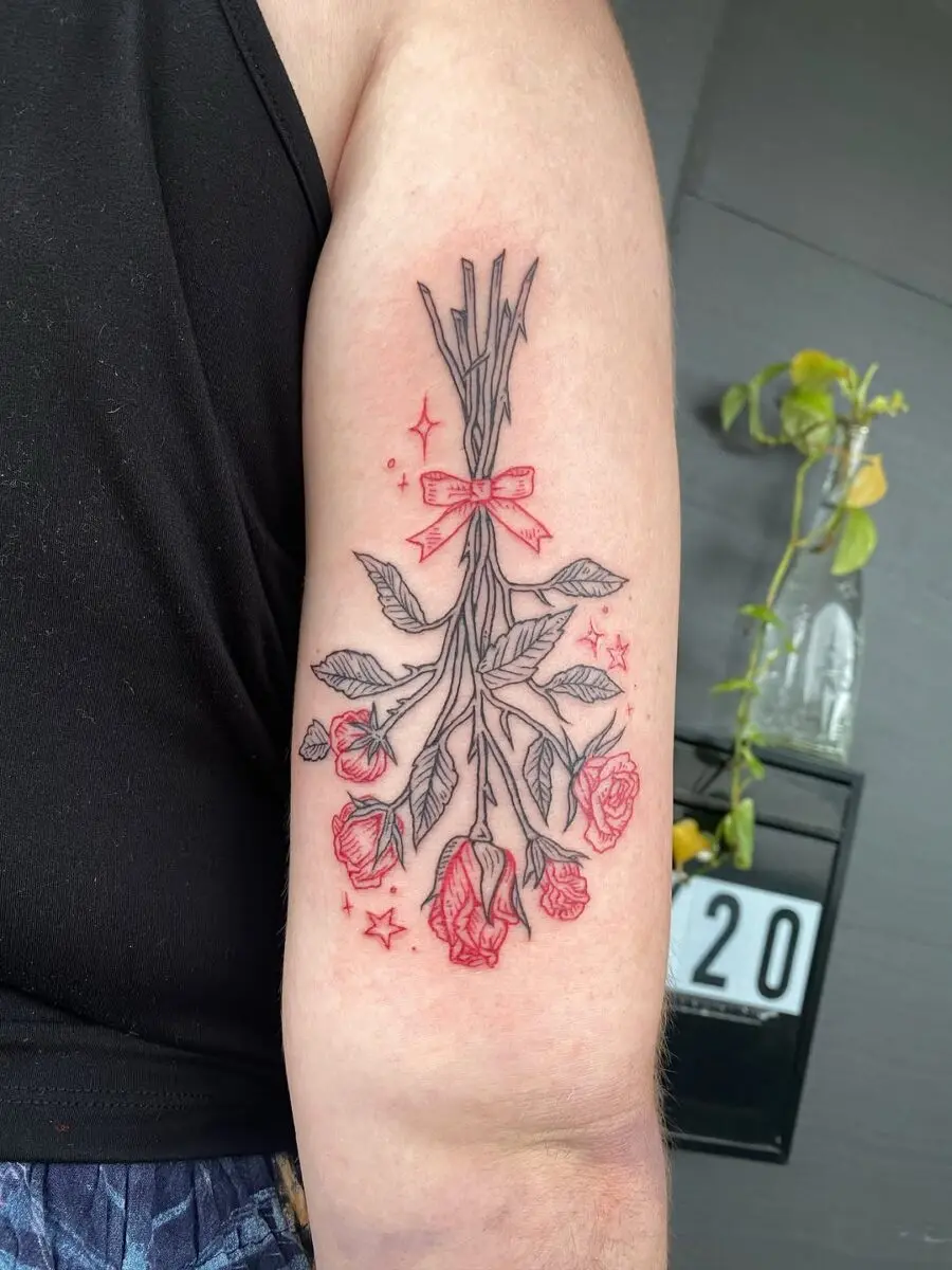Elegant dead flower tattoo with vibrant details