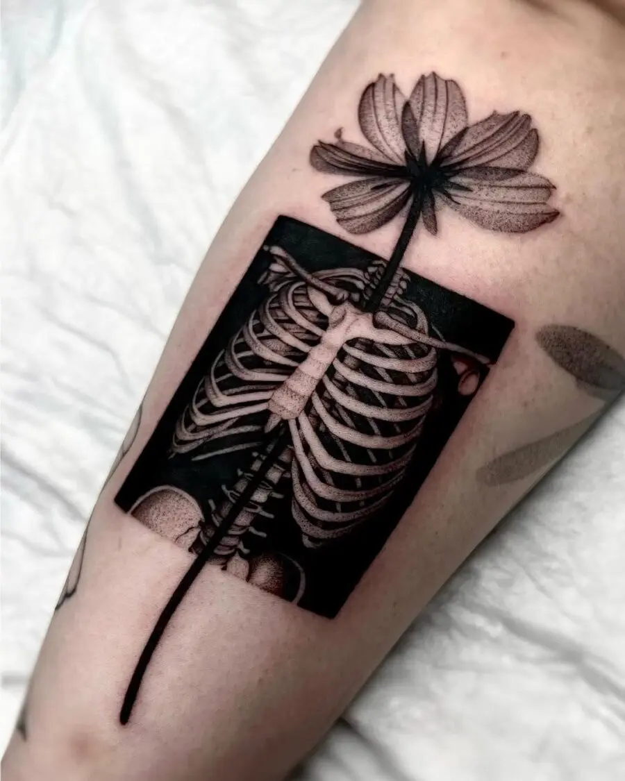 Unique skeleton and flower tattoo design concept
