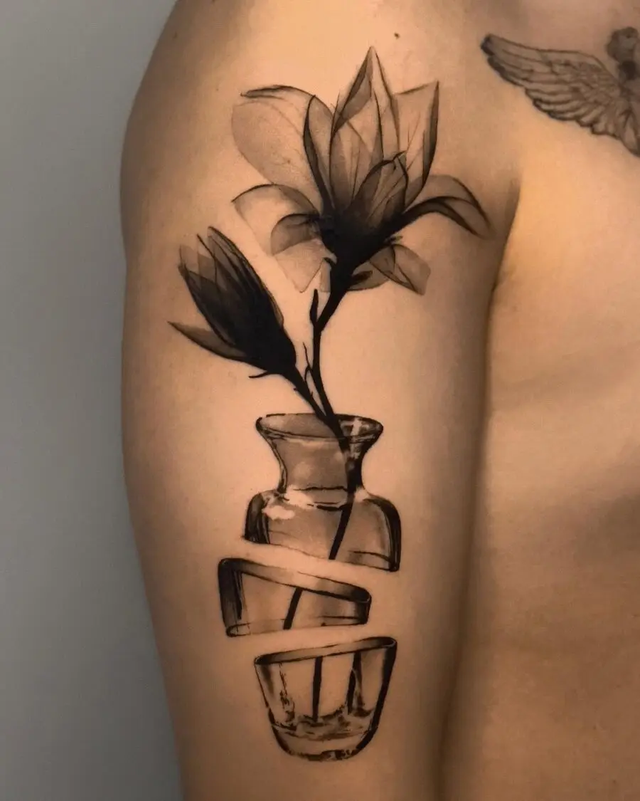 Elegant dead flower with vase tattoo design
