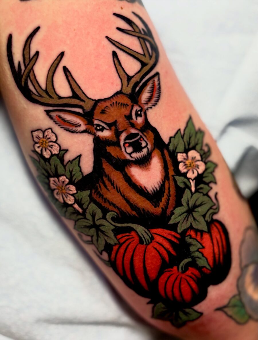 Stunning Americana-style deer tattoo design