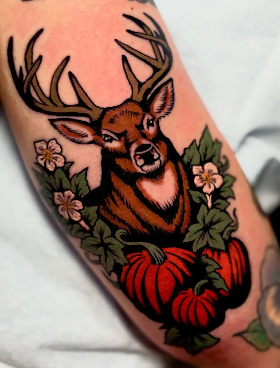 Stunning Americana-style deer tattoo design