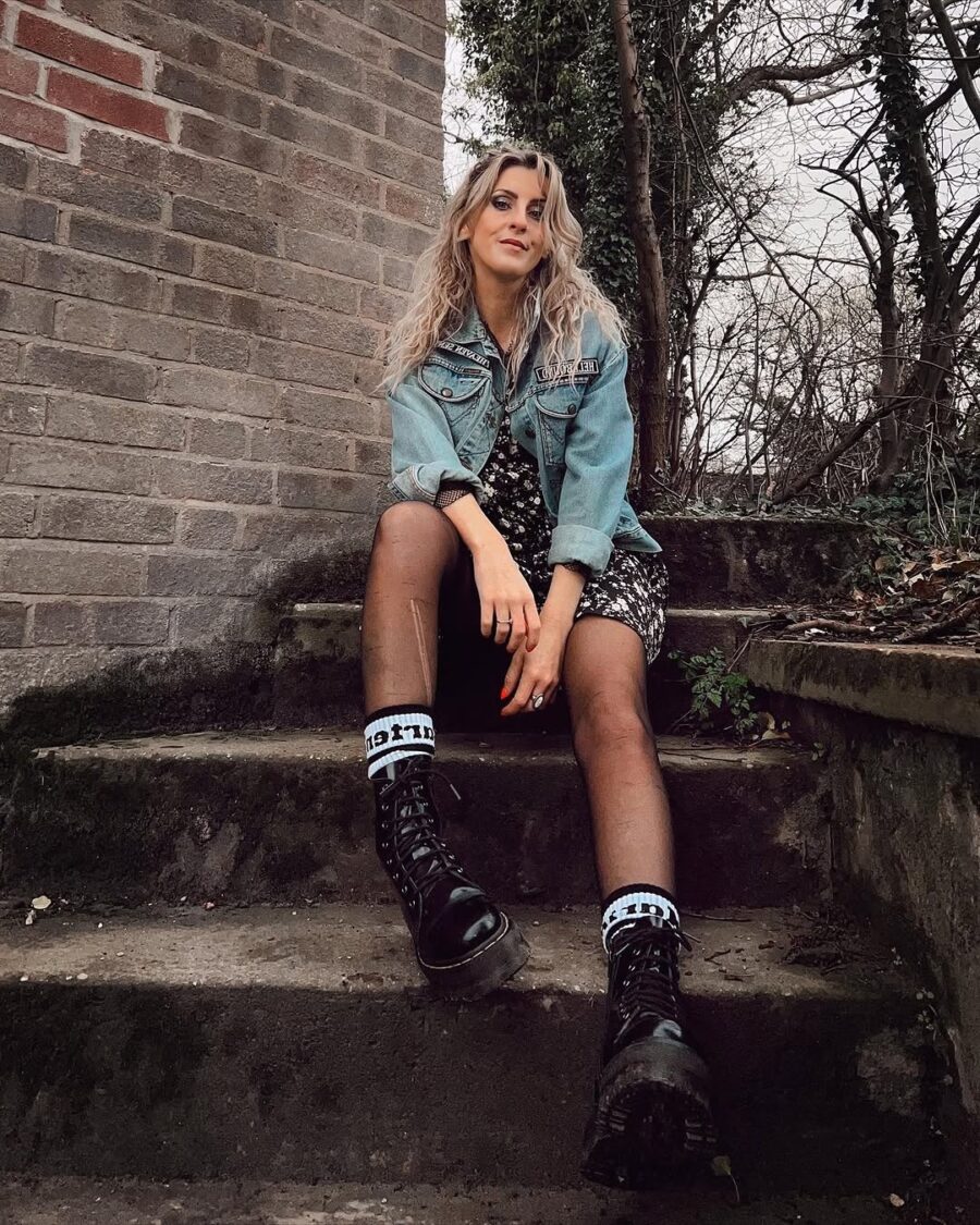Chic Denim Jacket with Floral Dress Ensemble