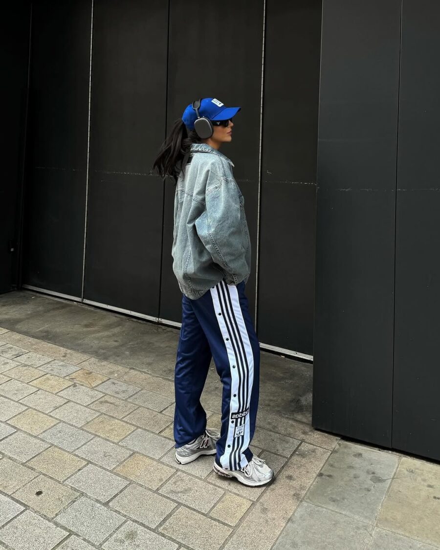 Sporty denim jacket style with casual vibes