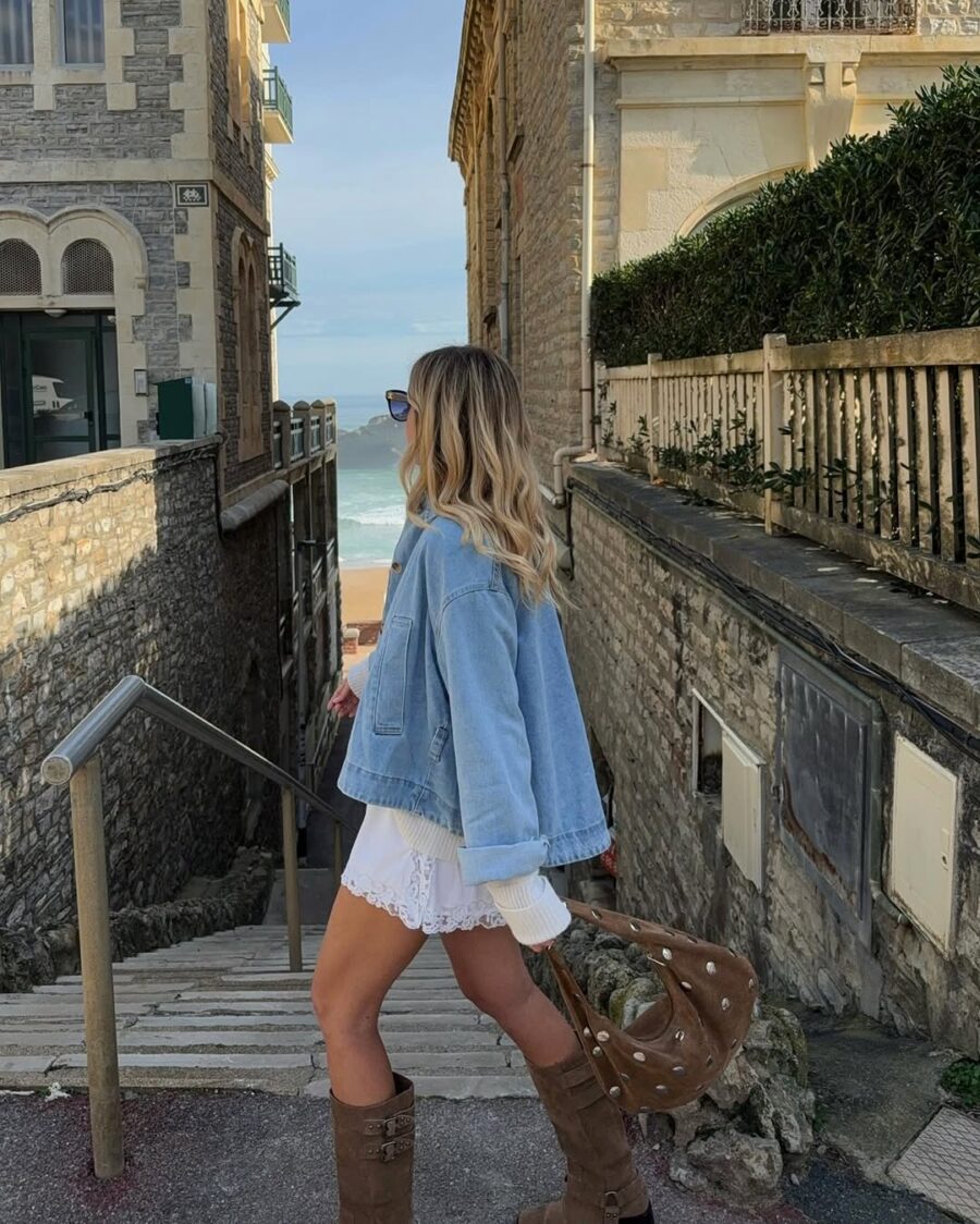 Chic spring look with denim jacket vibes