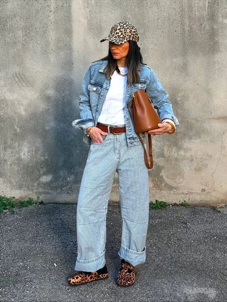 Chic denim jacket with playful animal print