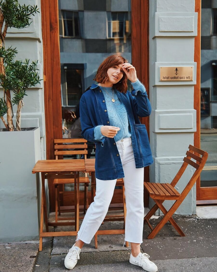 Chic denim jacket paired with white denim vibes