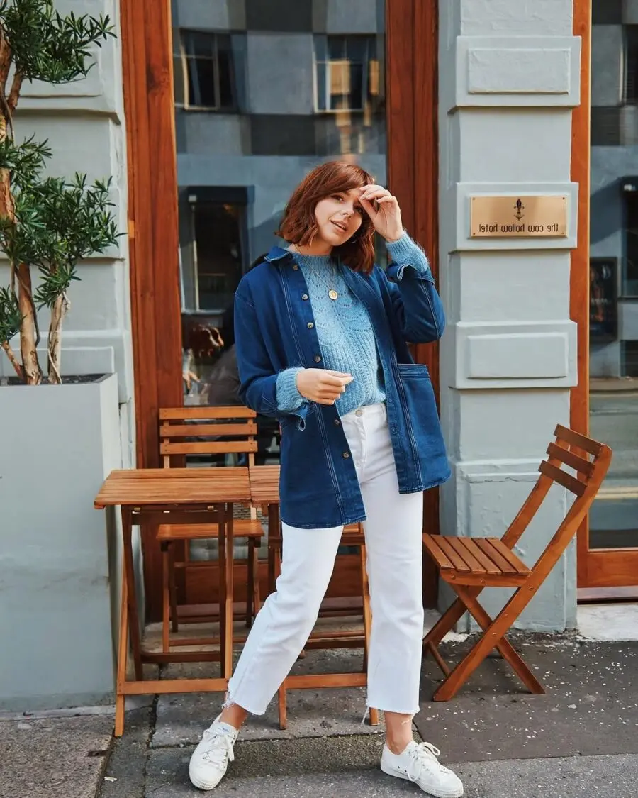 Chic denim jacket paired with white denim vibes