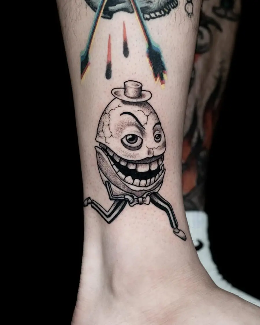 Whimsical egg tattoo with a playful vibe