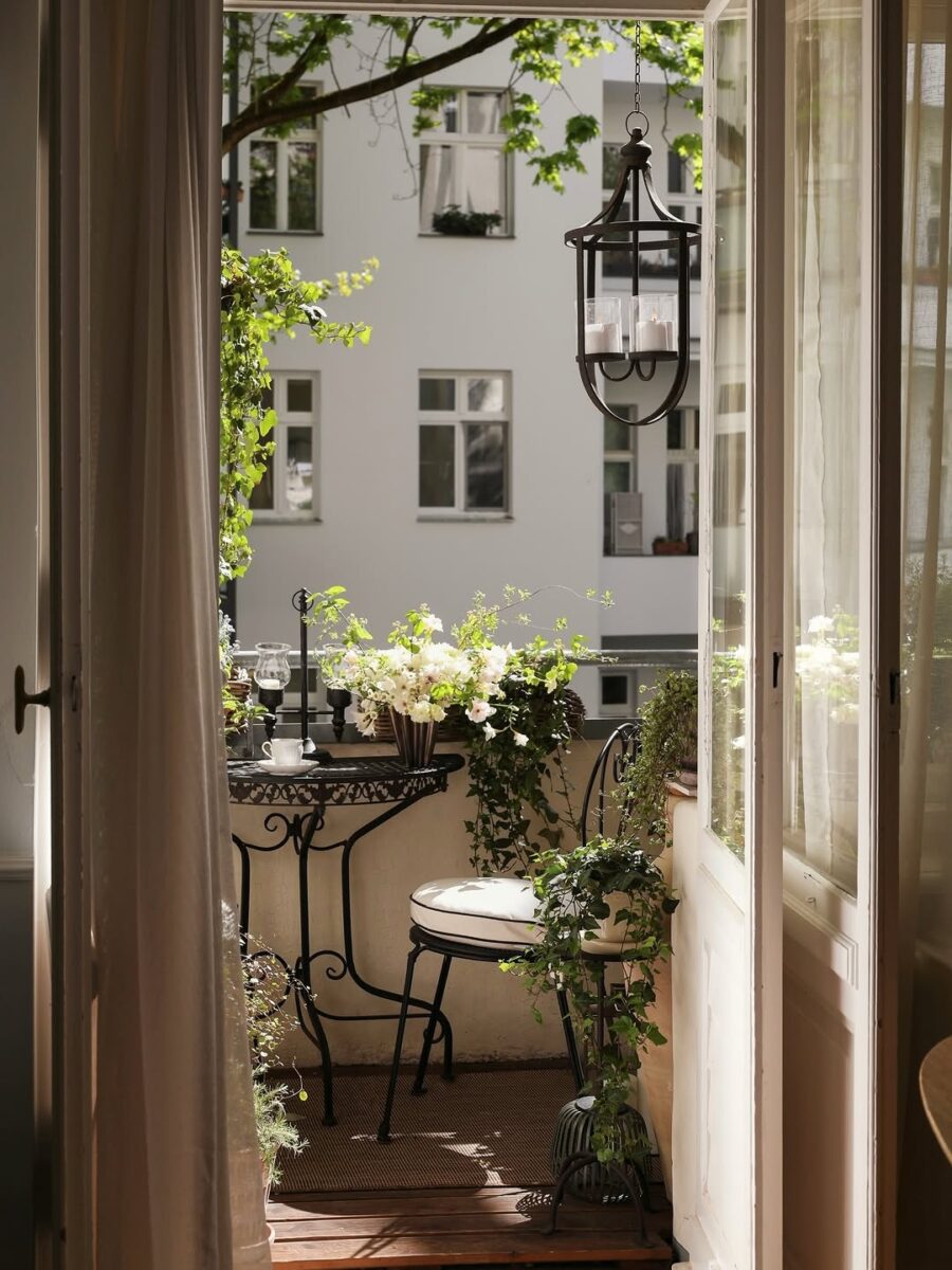 Serene balcony with lush greenery and charm