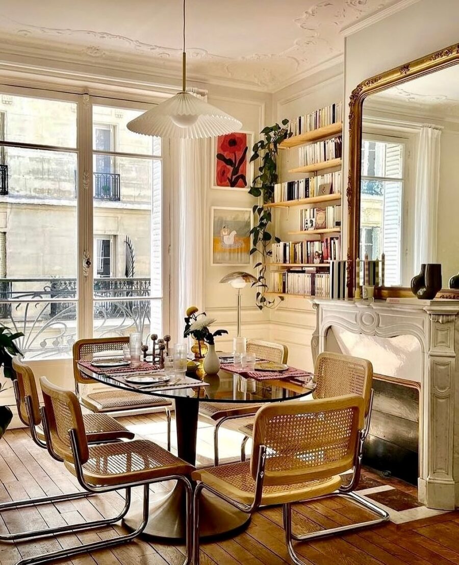Stylish dining area with natural light