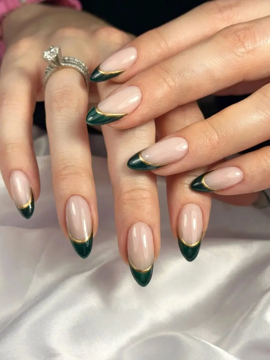 Chic green French tips with gold accents