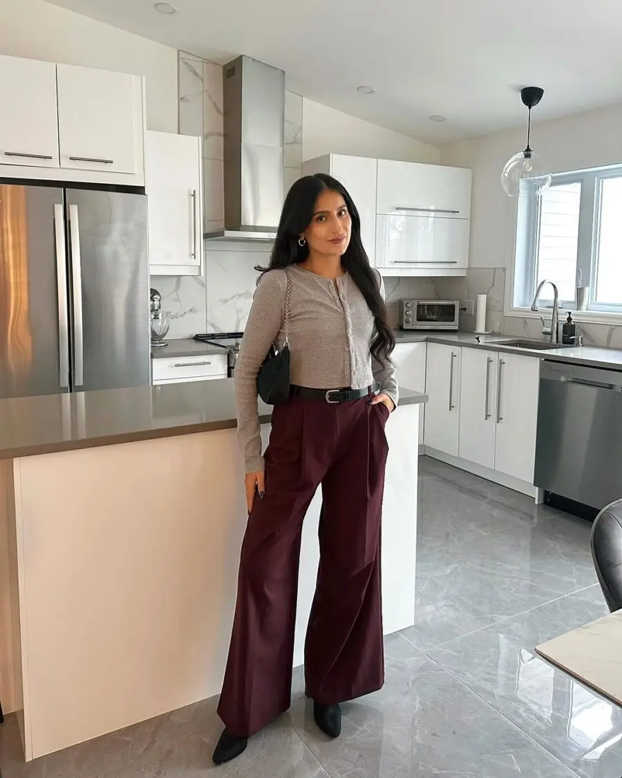 Chic look with maroon pants and sweater