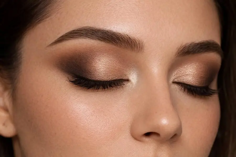 Elegant deep brown and gold eye makeup