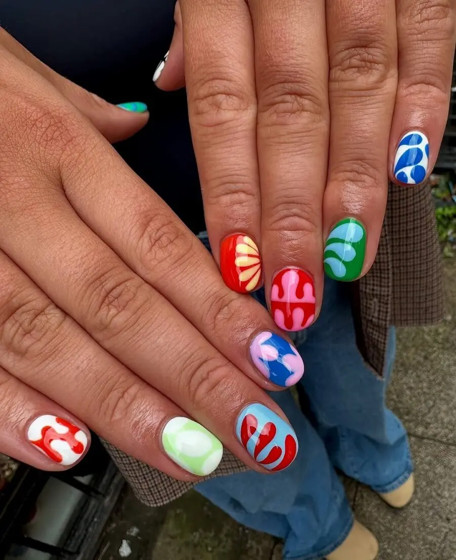 Vibrant festival nails with playful patterns