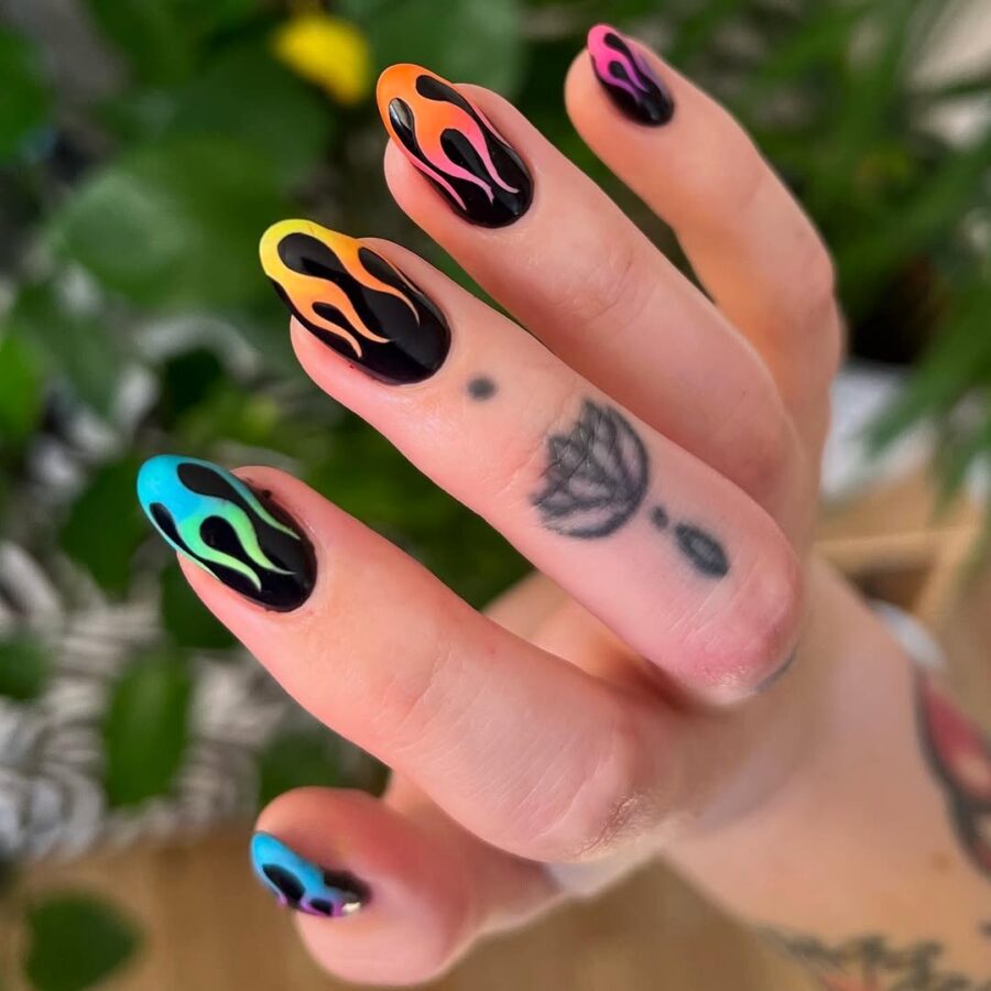 Vibrant flame nail art for festival vibes