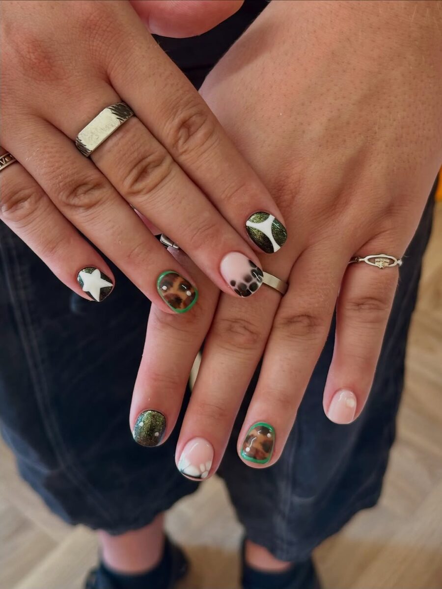 Vibrant festival nails with geometric designs