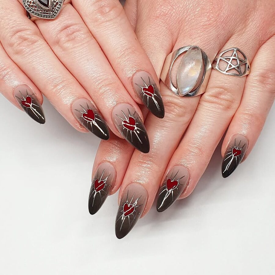 Stylish Ombre Nails with Heart Accents
