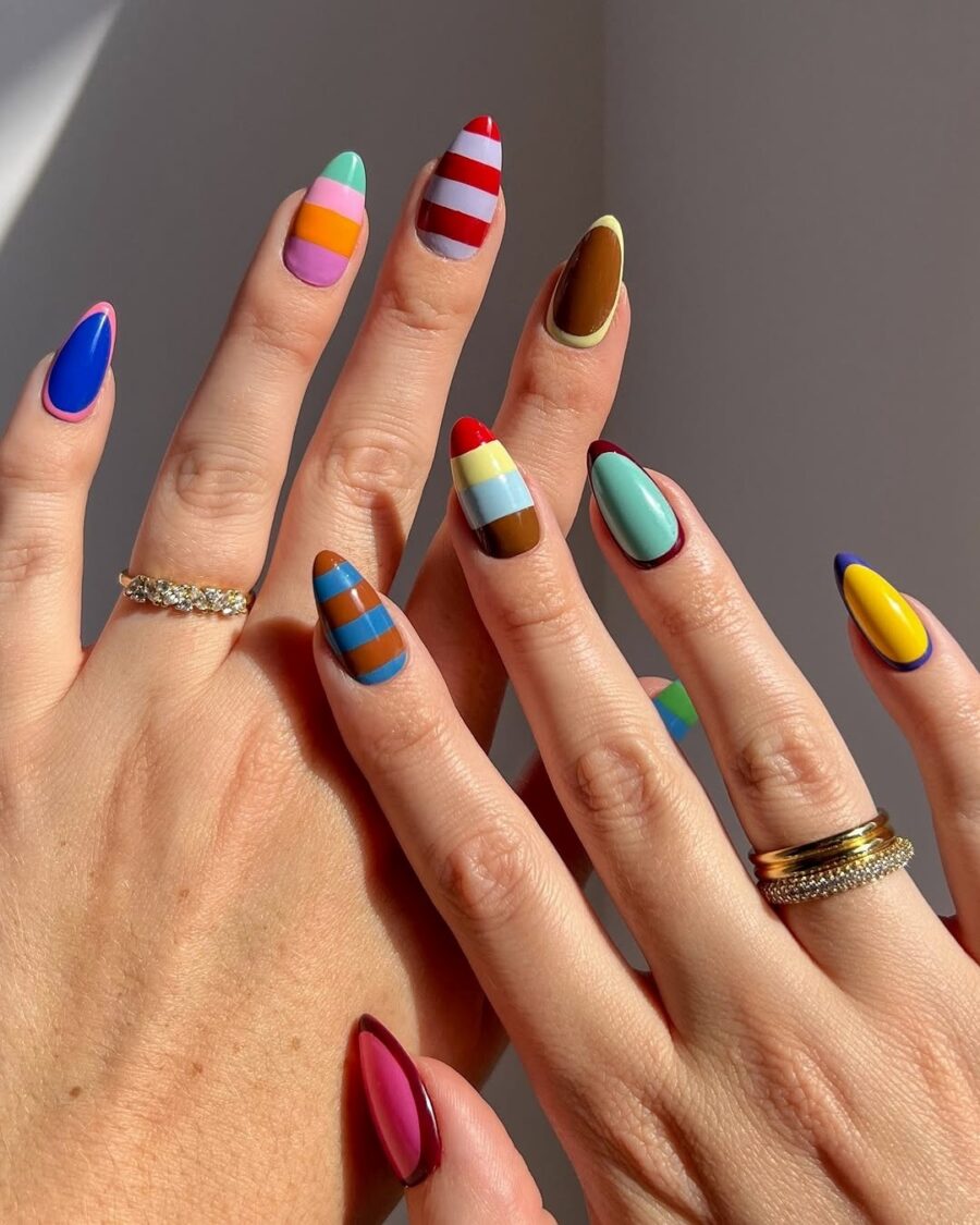 Vibrant festival nail art with fun patterns