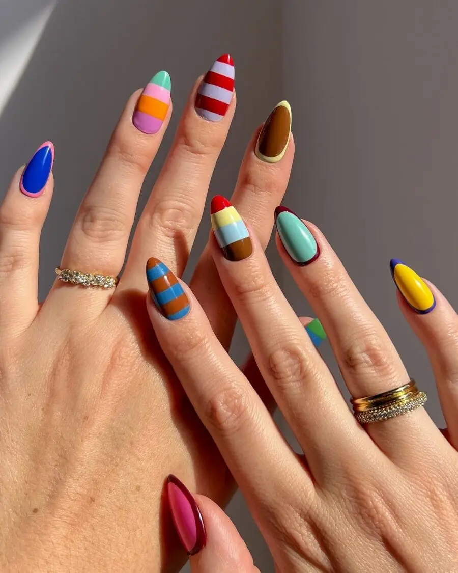 Vibrant festival nail art with fun patterns