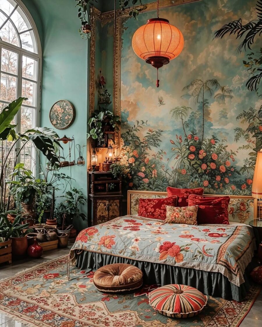 Charming floral bedroom with vintage elegance