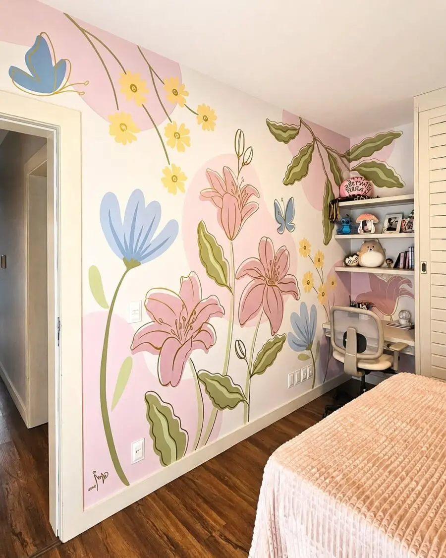 Vibrant Floral Mural Brightening Bedroom Spaces