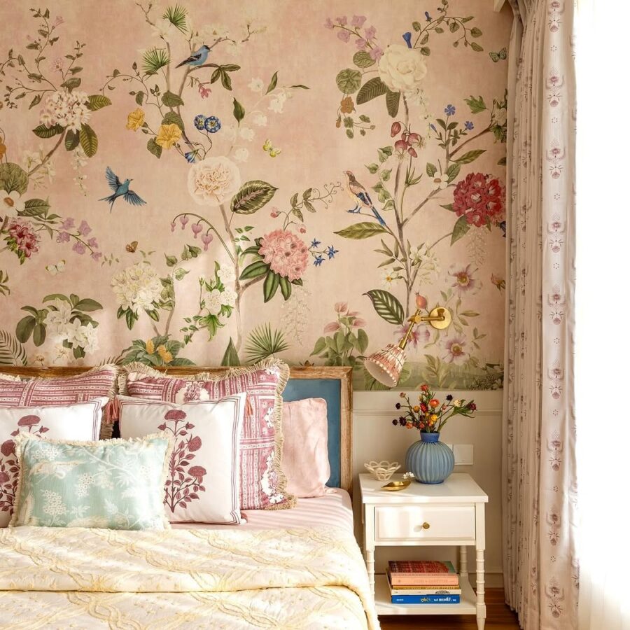 Charming Floral Mural for a Cozy Bedroom