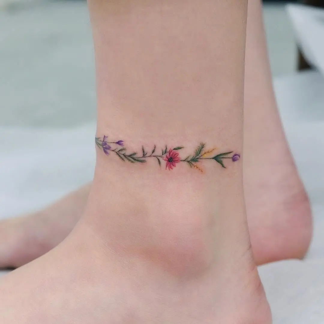 Delicate Floral Ankle Tattoo for Elegance